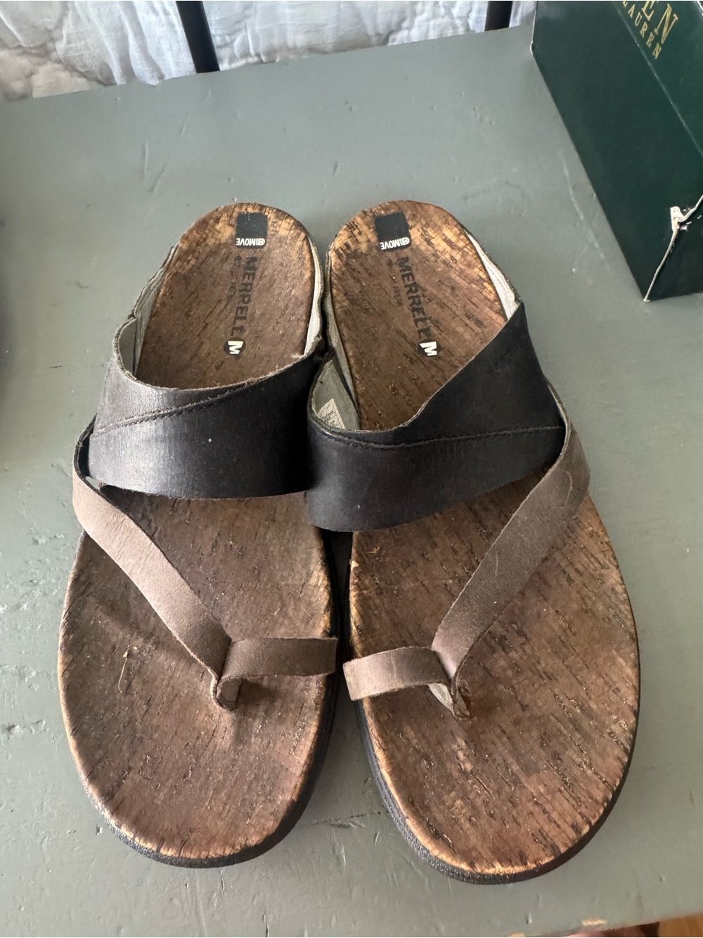 Merrell Women's Brown and Black Leather Crossover Toe-Loop Sandals
